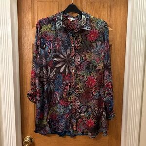 John Mark Multicolor Mixed Print Satin Top
